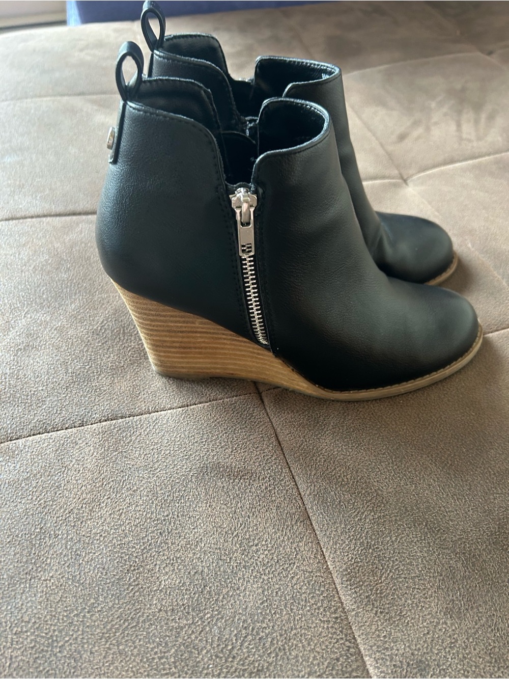 DV by Dolce Vita Black Leather Wedge Ankle Booties with Side Zip